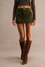 High-Waisted Corduroy Front Pockets Mini Skort (Olive)