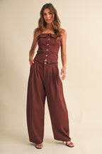 Foldover Edge Lace Back Sleeveless Top And Balloon Trousers Set
