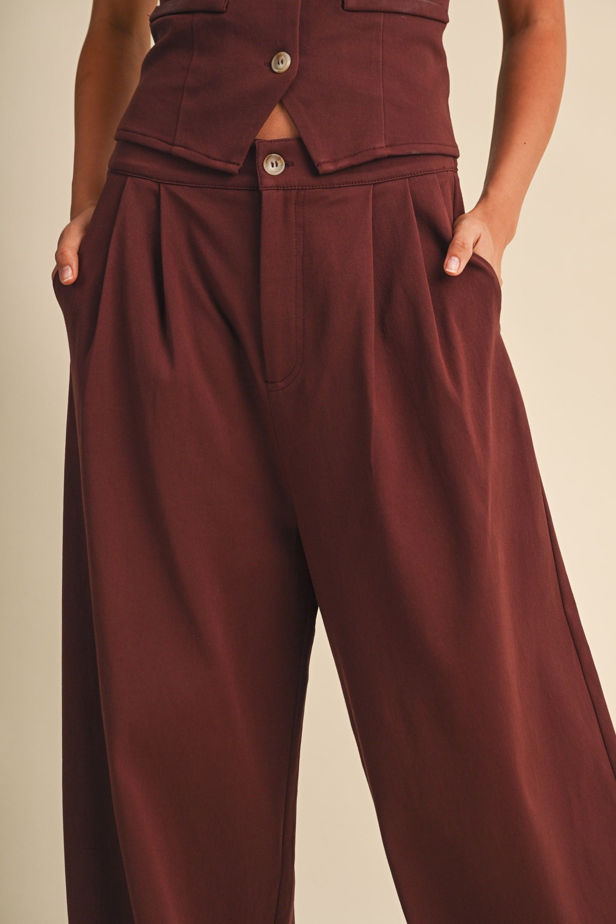 Foldover Edge Lace Back Sleeveless Top And Balloon Trousers Set