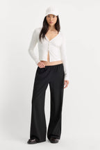 Good American The Rib V Neck Cardigan (Chalk)