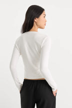 Good American The Rib V Neck Cardigan (Chalk)