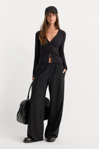Good American The Rib V Neck Cardigan (Black)