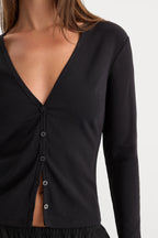 Good American The Rib V Neck Cardigan (Black)