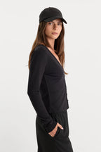 Good American The Rib V Neck Cardigan (Black)