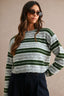 Stripe Crew Neck Sweater Top (Hunter Green Multi)