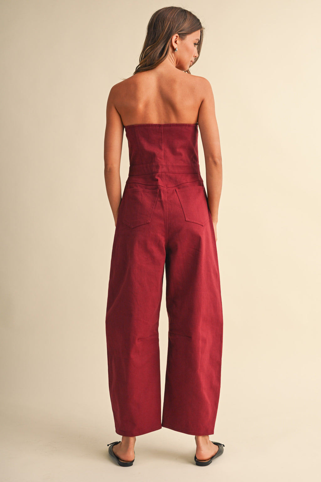 Stretch Twill Zip Front Military Detail High Waisted Barrel