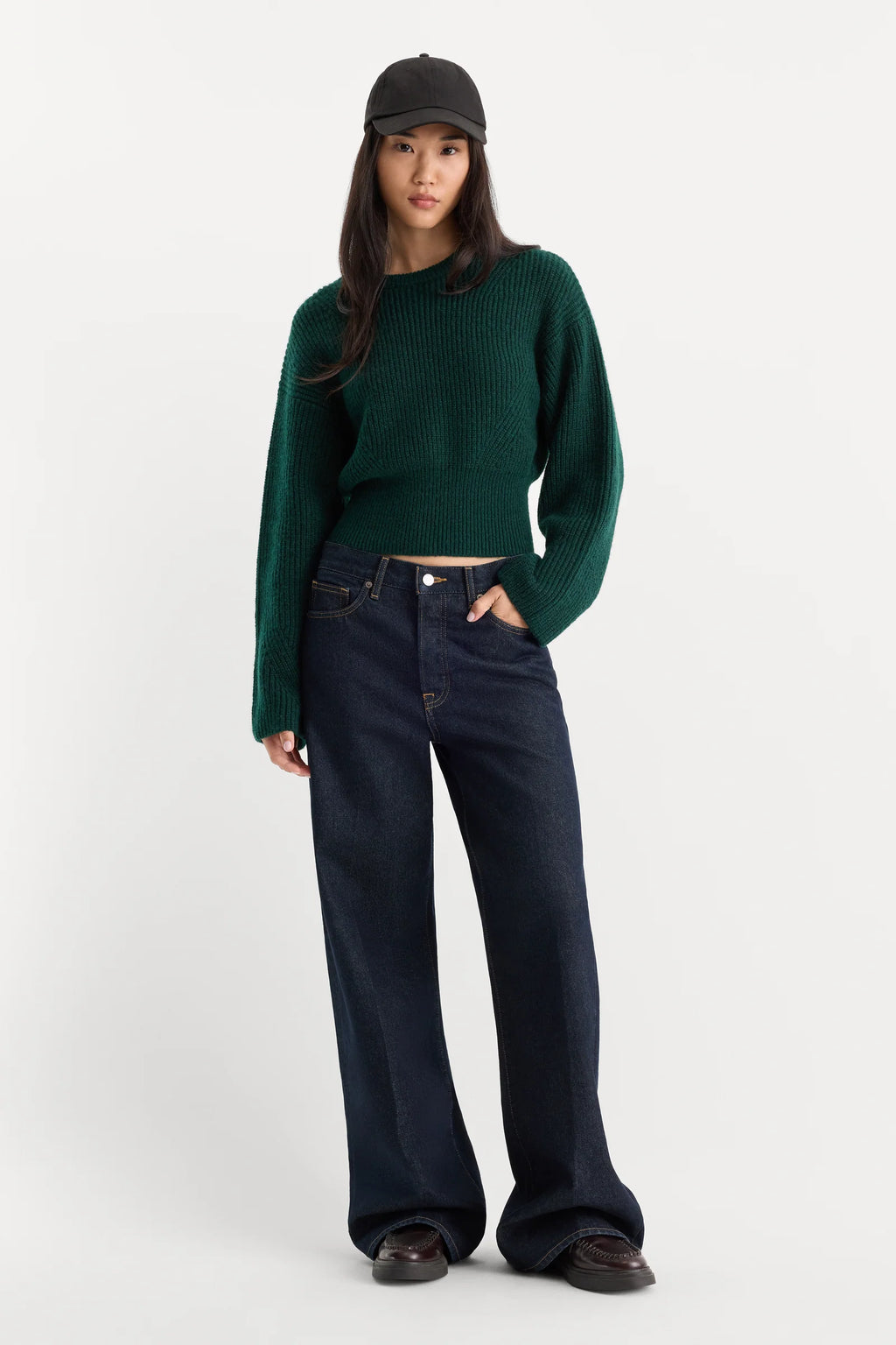Good American The Chunky Knit Sweater (Forest Green)