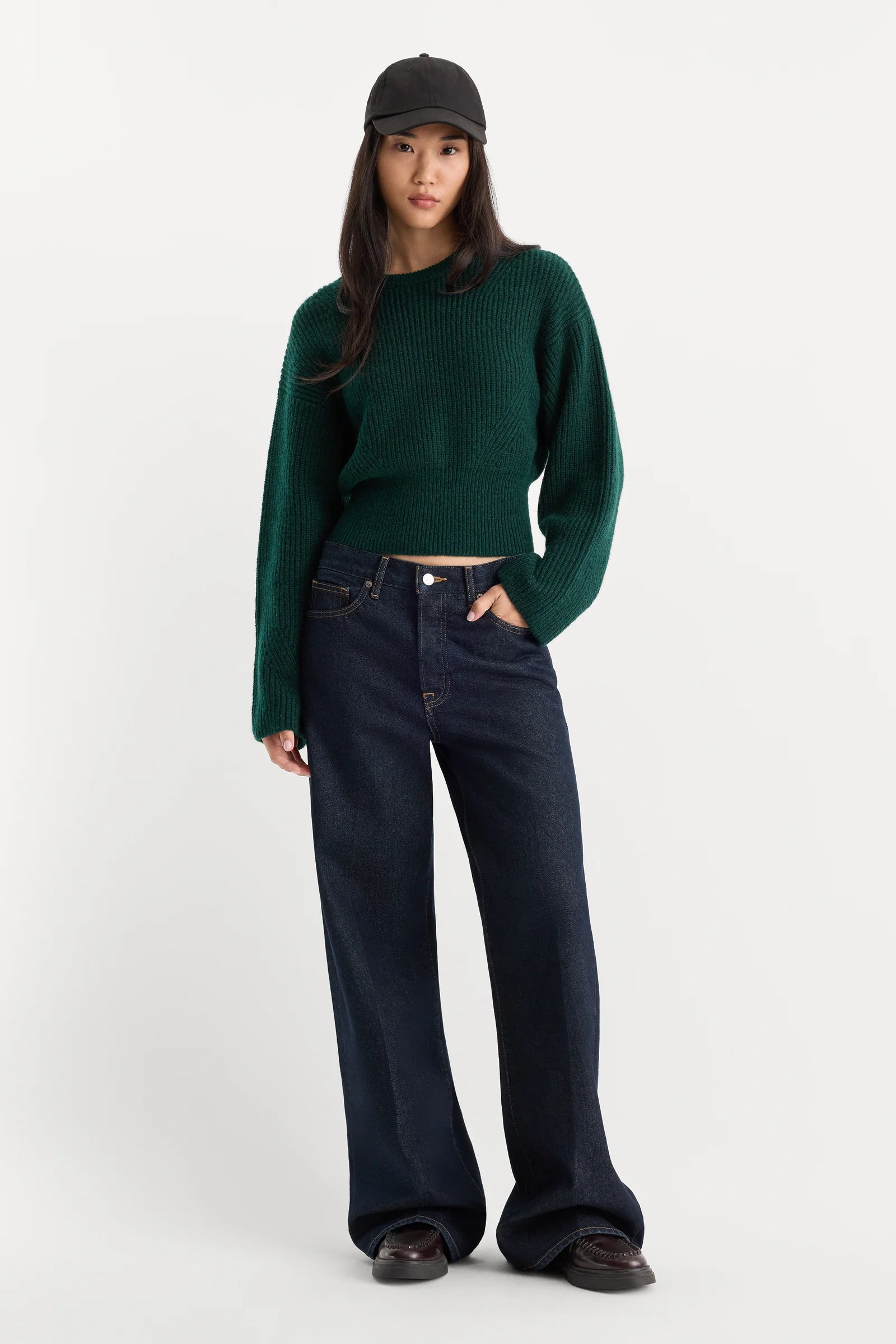 Good American The Chunky Knit Sweater (Forest Green)