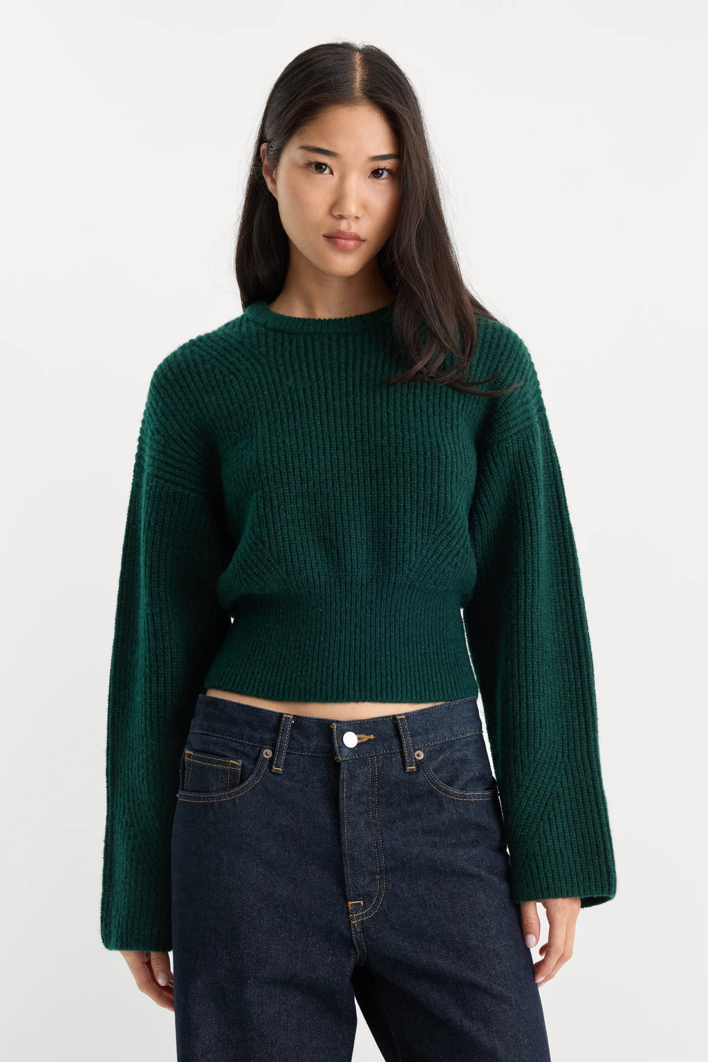 Good American The Chunky Knit Sweater (Forest Green)