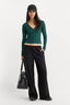 Good American The Rib V Neck Cardigan (Forest Green)