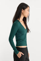Good American The Rib V Neck Cardigan (Forest Green)
