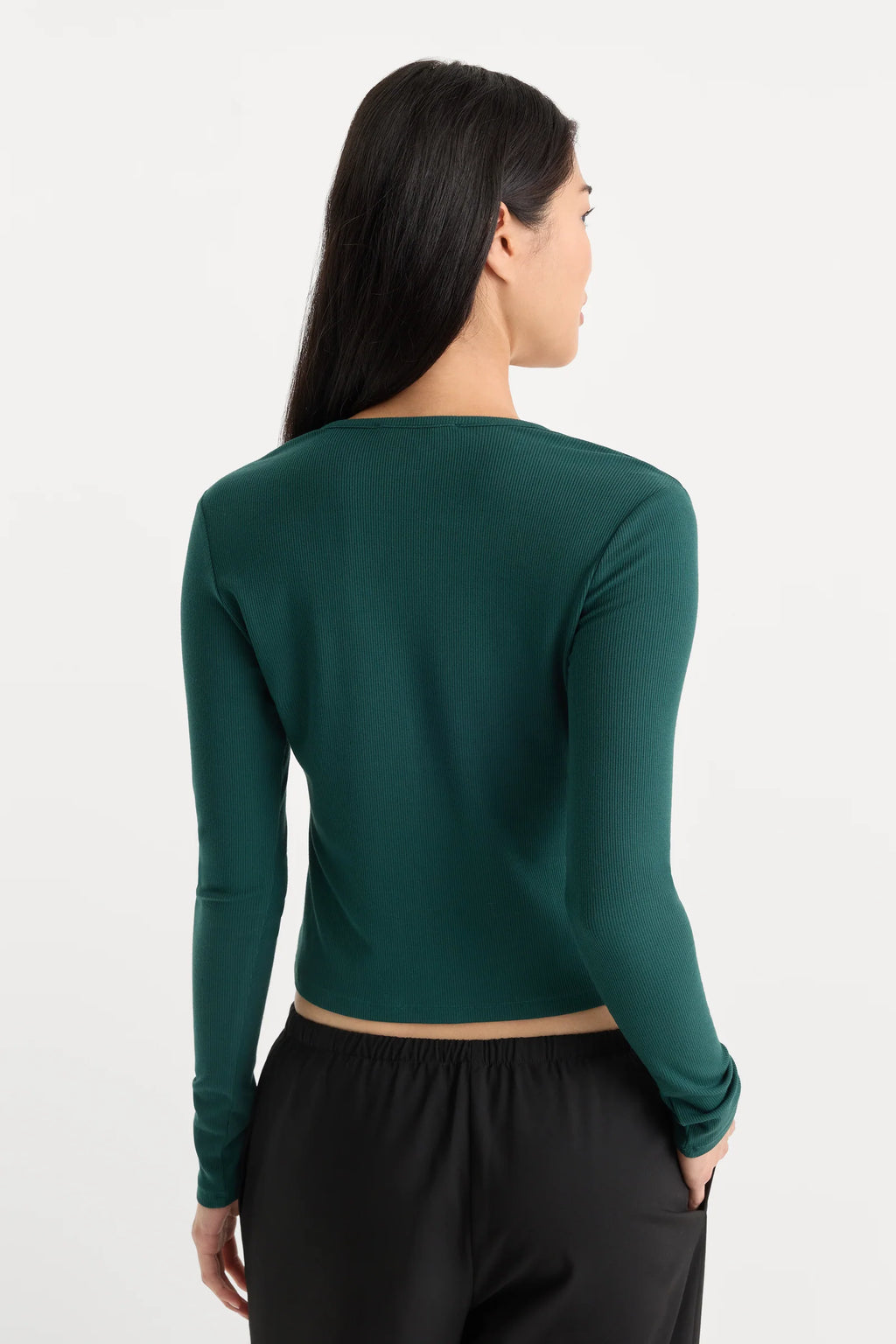 Good American The Rib V Neck Cardigan (Forest Green)