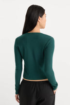 Good American The Rib V Neck Cardigan (Forest Green)