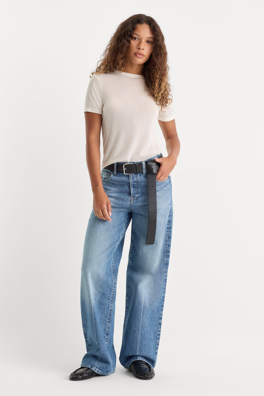 Good American The Sheer Rib Tee (Pearl)