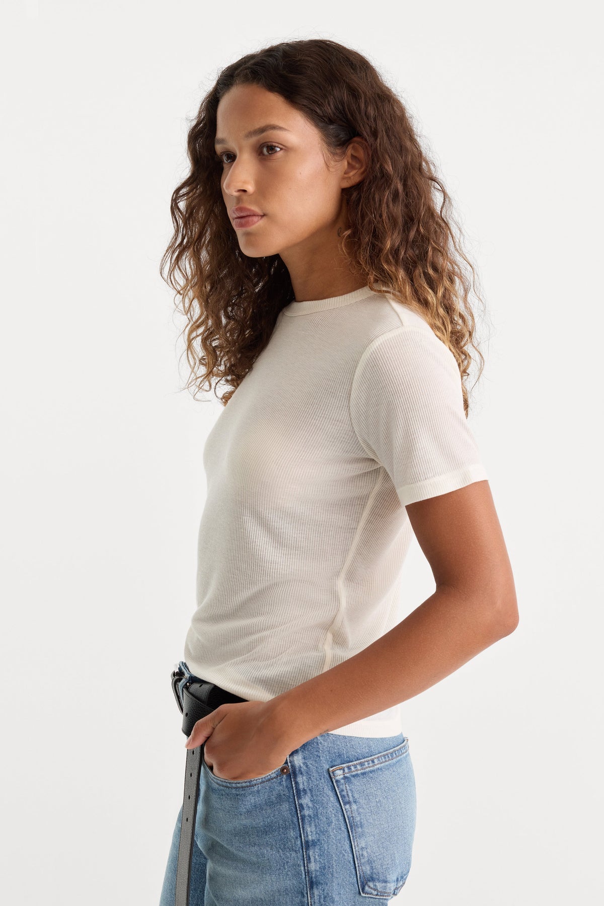 Good American The Sheer Rib Tee (Pearl)