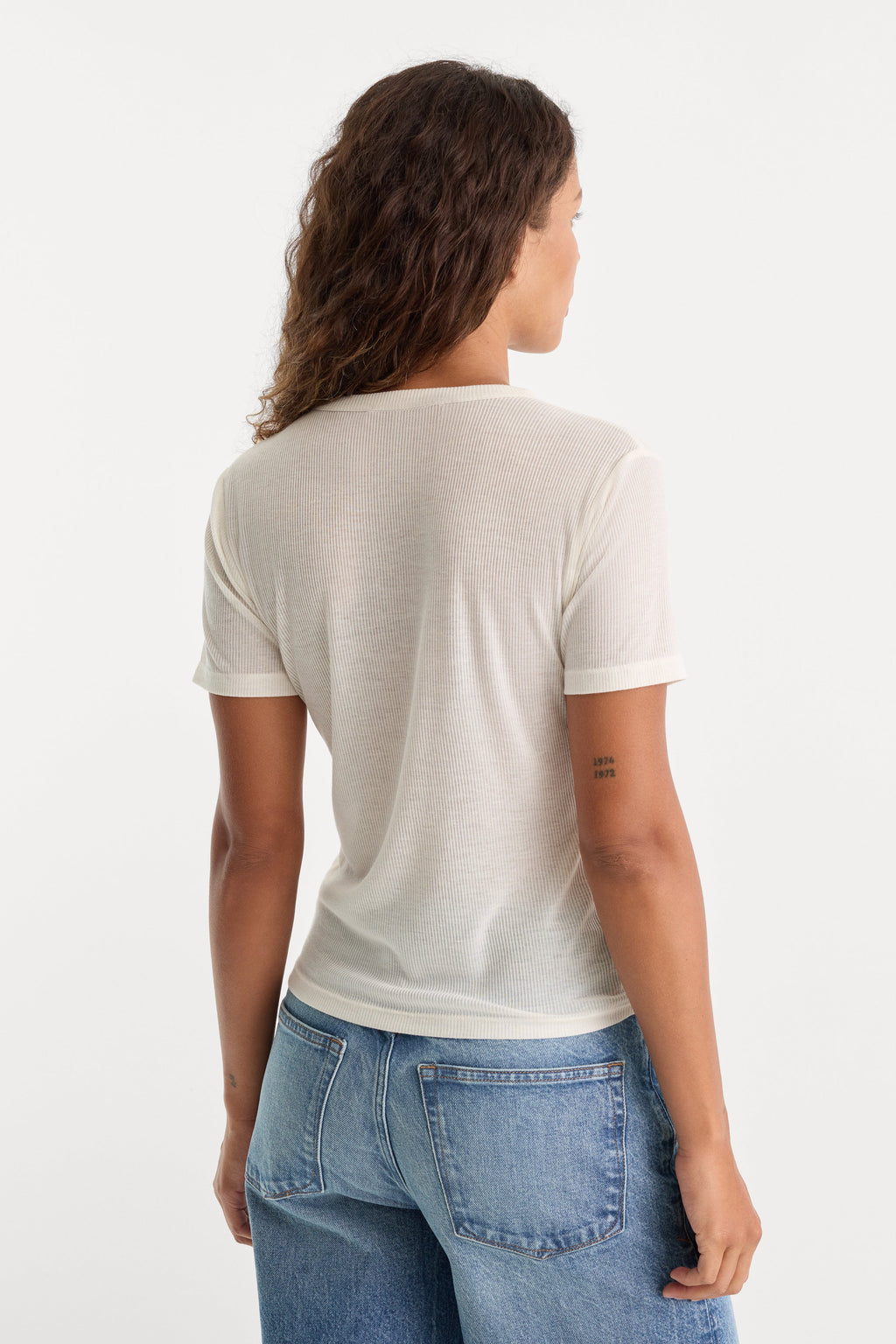 Good American The Sheer Rib Tee (Pearl)