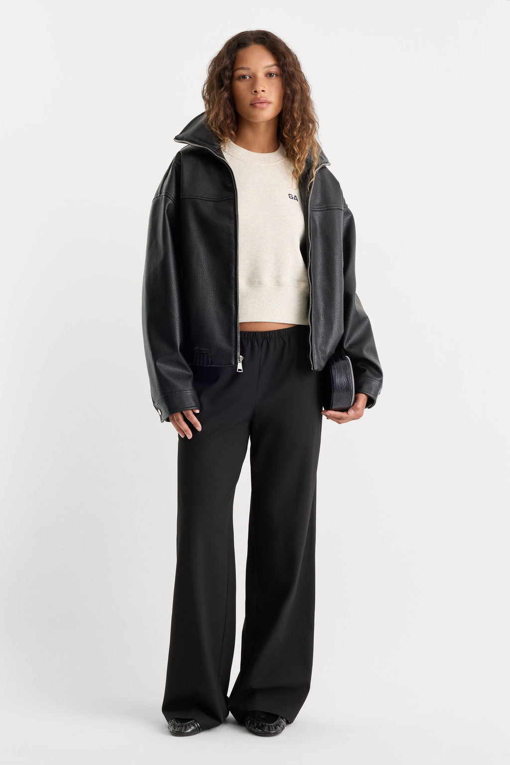 Good American The Better Than Leather Funnel Jacket (Black)