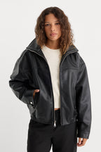 Good American The Better Than Leather Funnel Jacket (Black)