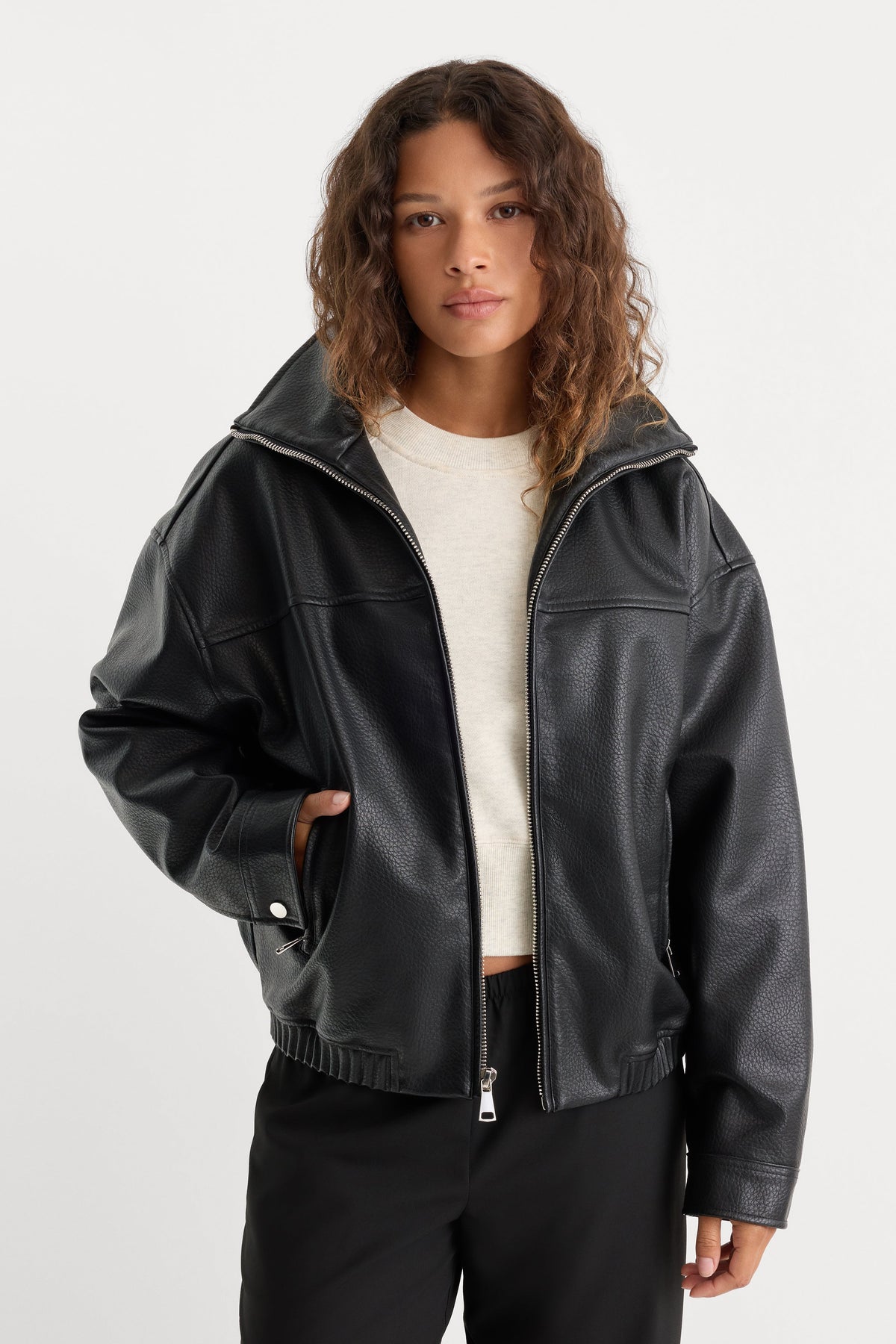 Good American The Better Than Leather Funnel Jacket (Black)