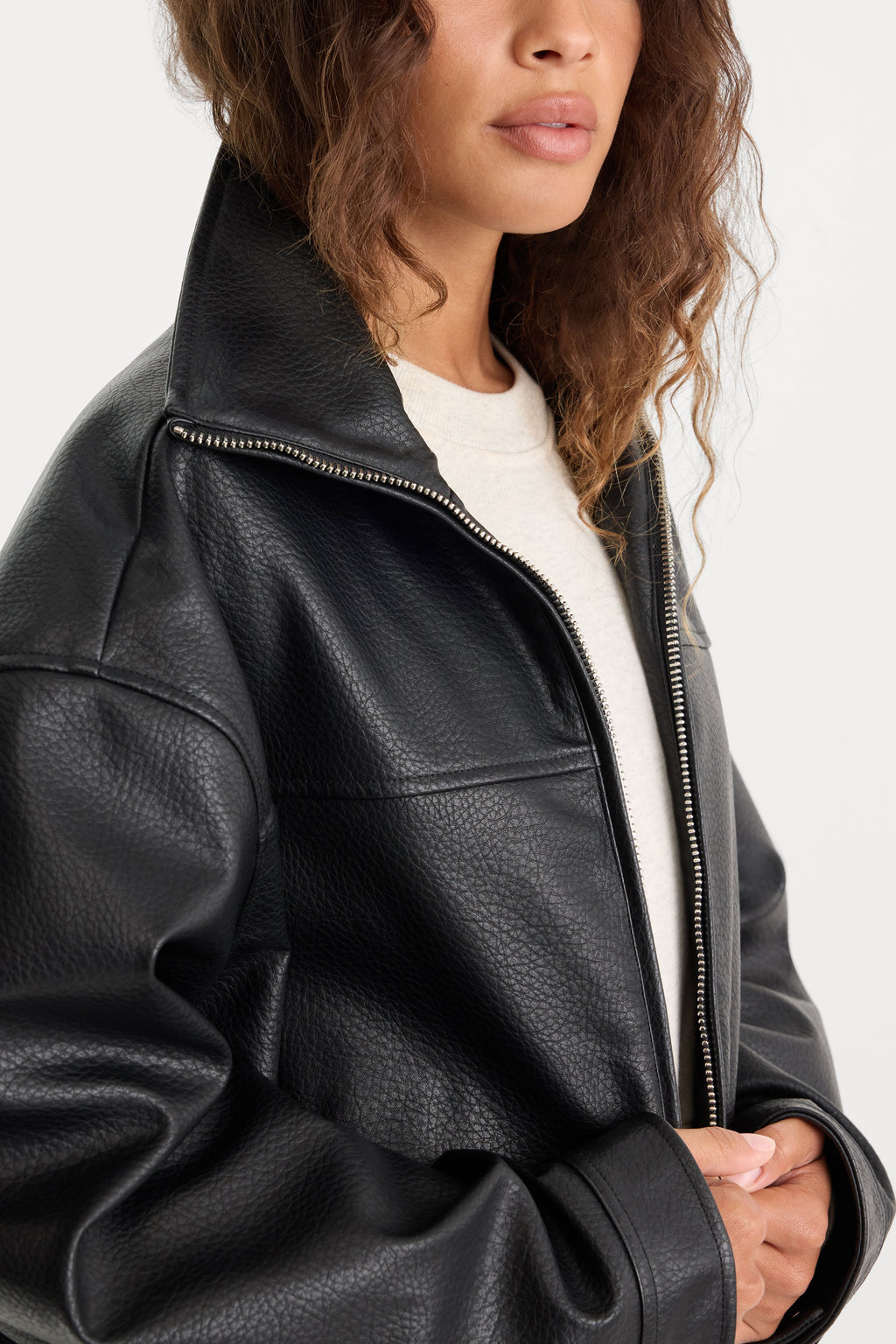 Good American The Better Than Leather Funnel Jacket (Black)