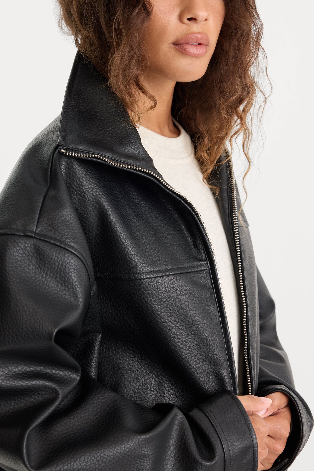 Good American The Better Than Leather Funnel Jacket (Black)