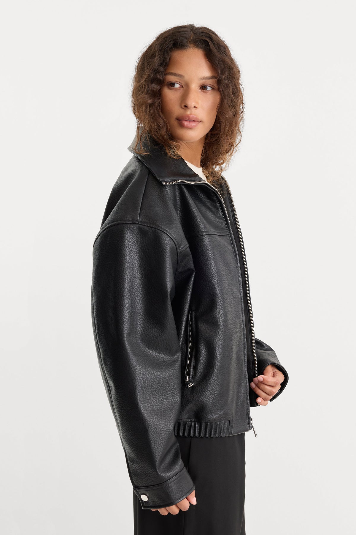 Good American The Better Than Leather Funnel Jacket (Black)