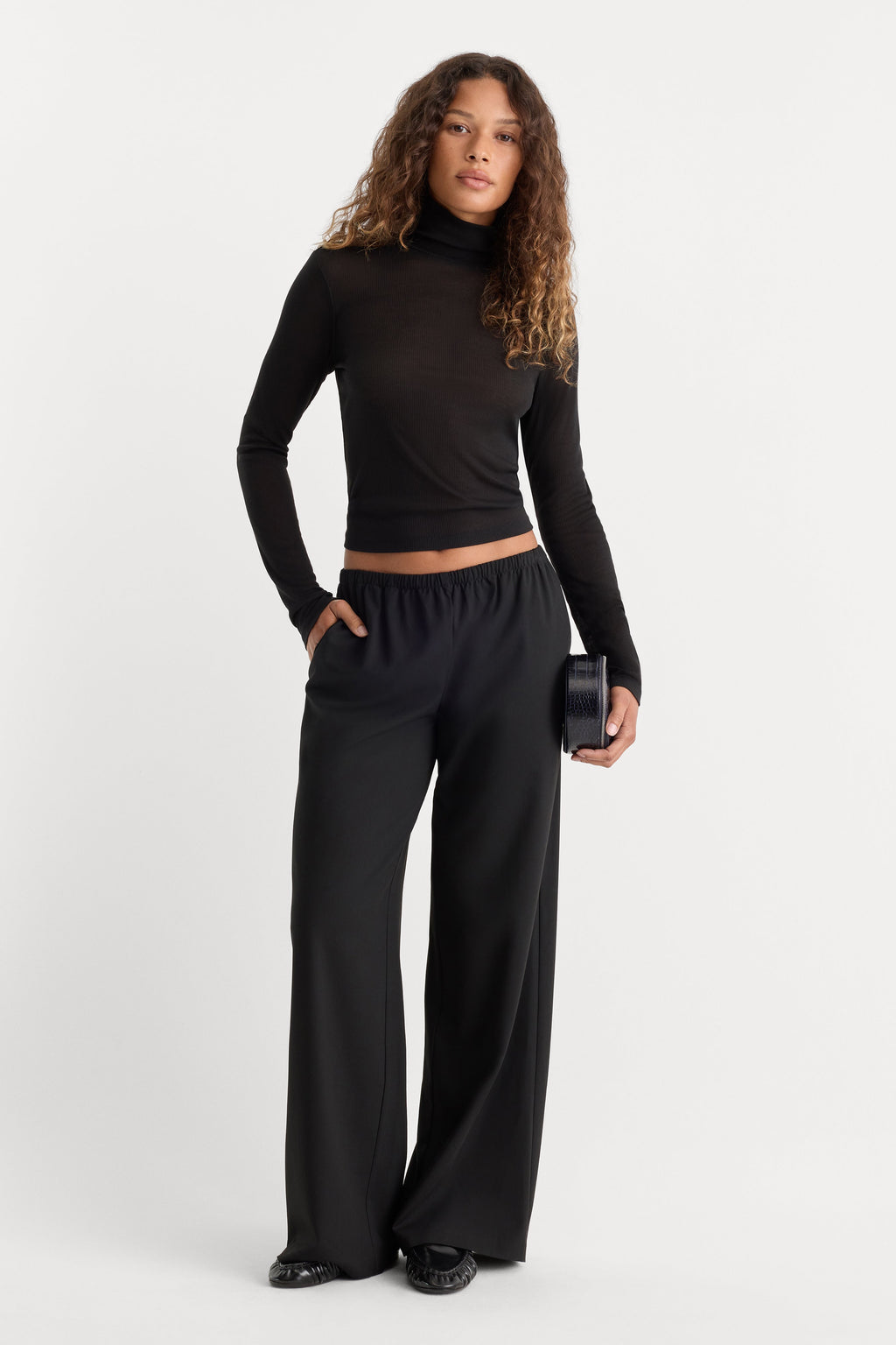 Good American The Sheer Rib Turtleneck (Black)