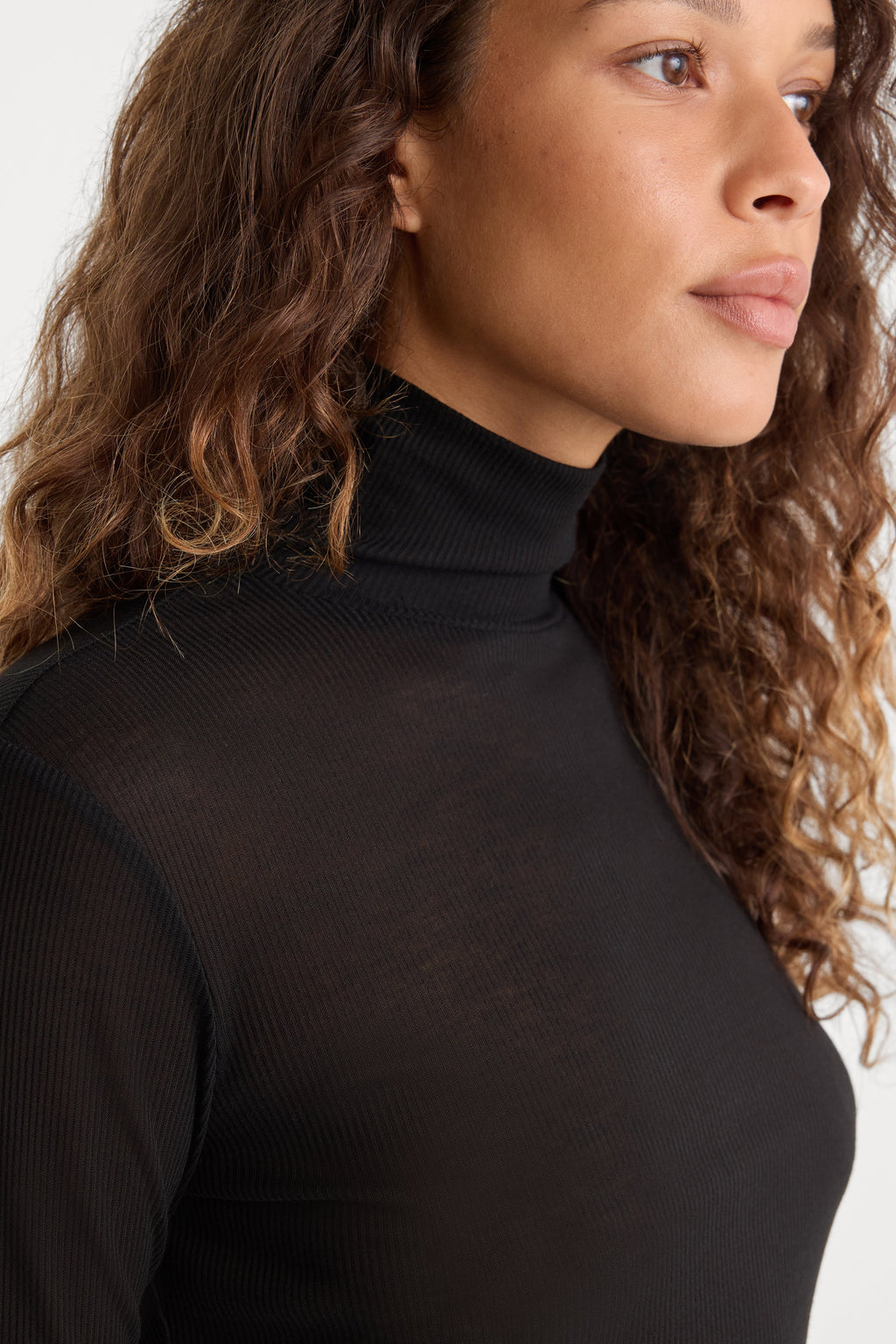 Good American The Sheer Rib Turtleneck (Black)