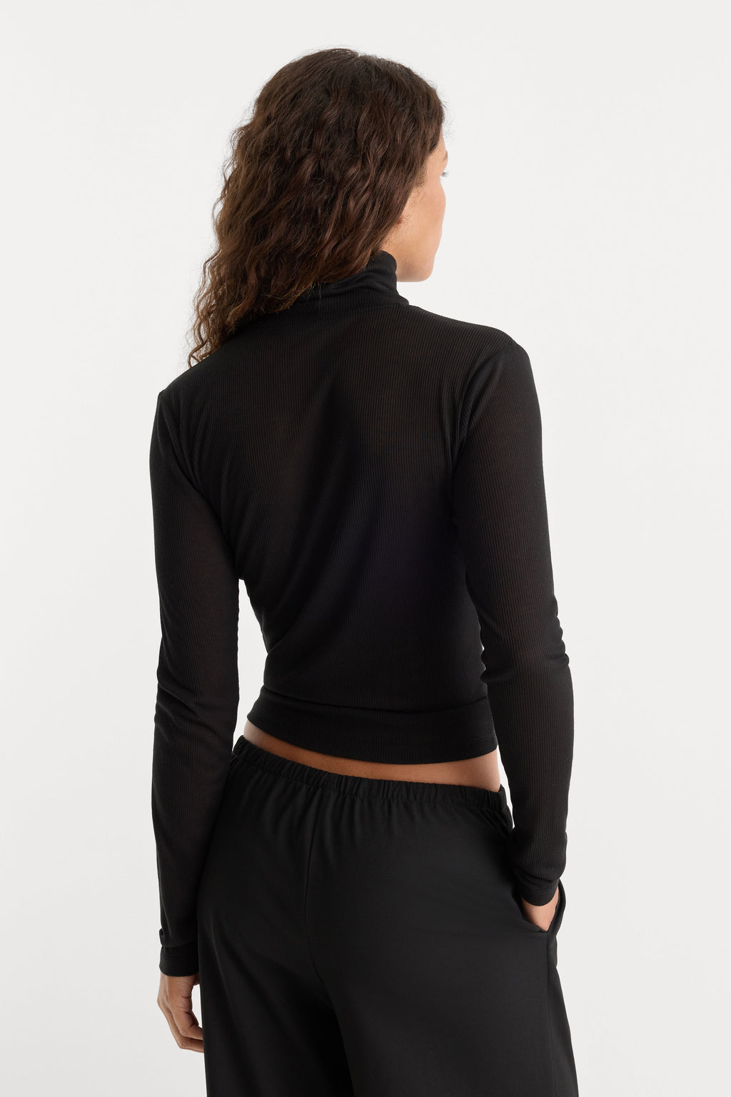 Good American The Sheer Rib Turtleneck (Black)