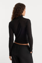 Good American The Sheer Rib Turtleneck (Black)