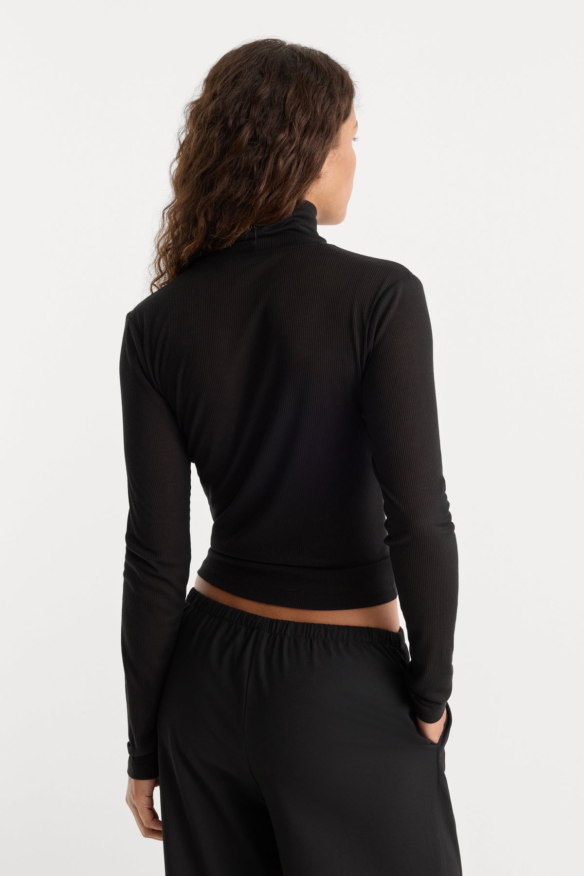 Good American The Sheer Rib Turtleneck (Black)