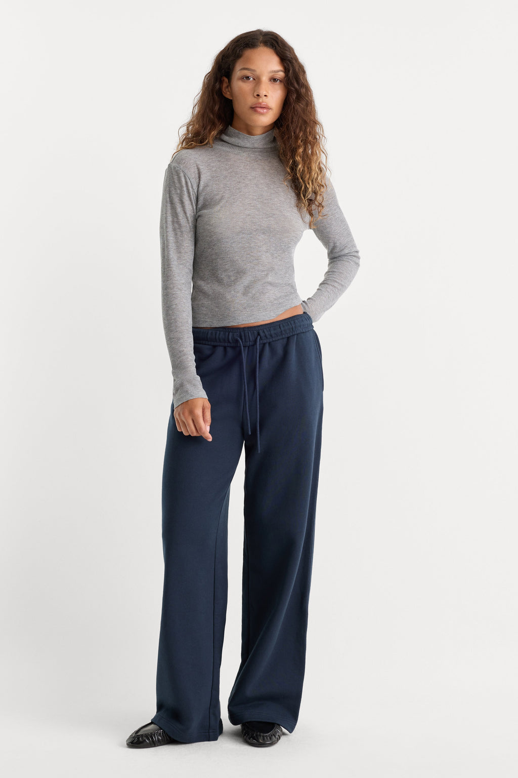 Good American The Sheer Rib Turtleneck (Grey Melange)