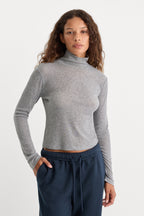 Good American The Sheer Rib Turtleneck (Grey Melange)