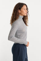 Good American The Sheer Rib Turtleneck (Grey Melange)