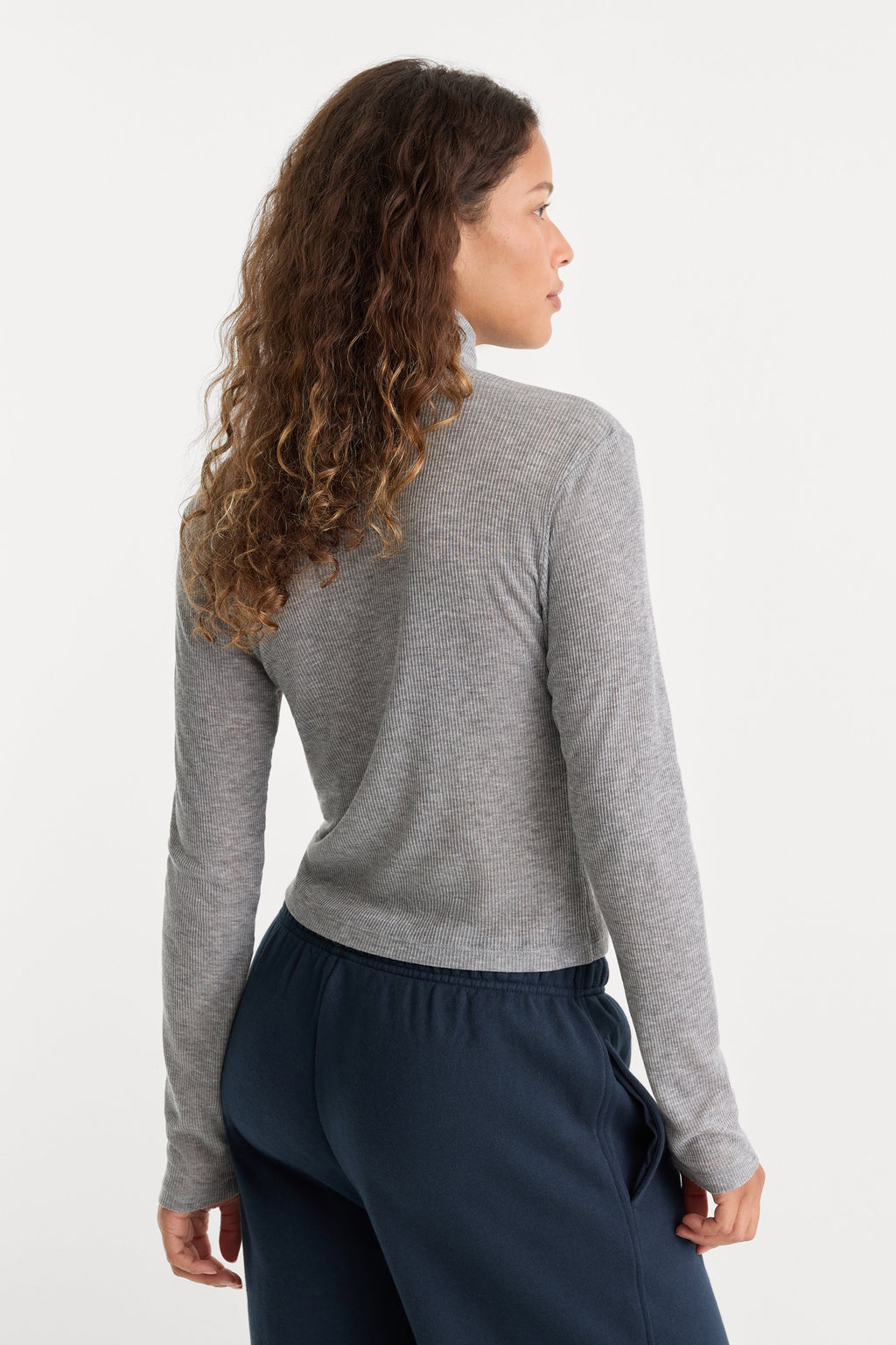 Good American The Sheer Rib Turtleneck (Grey Melange)