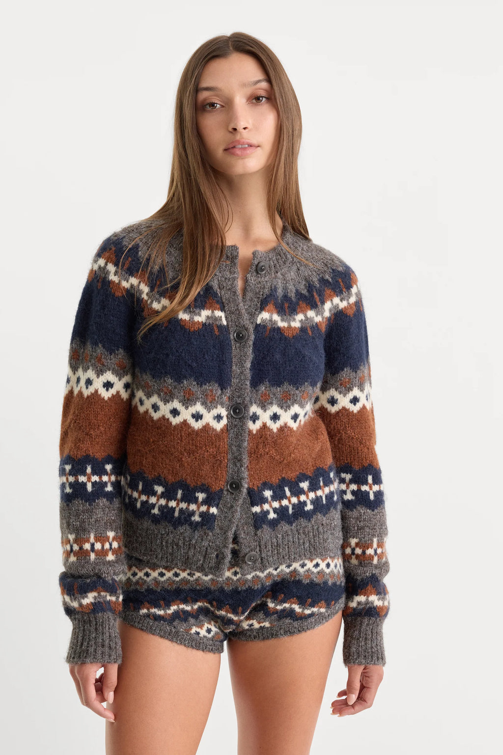 Good American The Classic Cardigan (Heather Grey Fairisle)