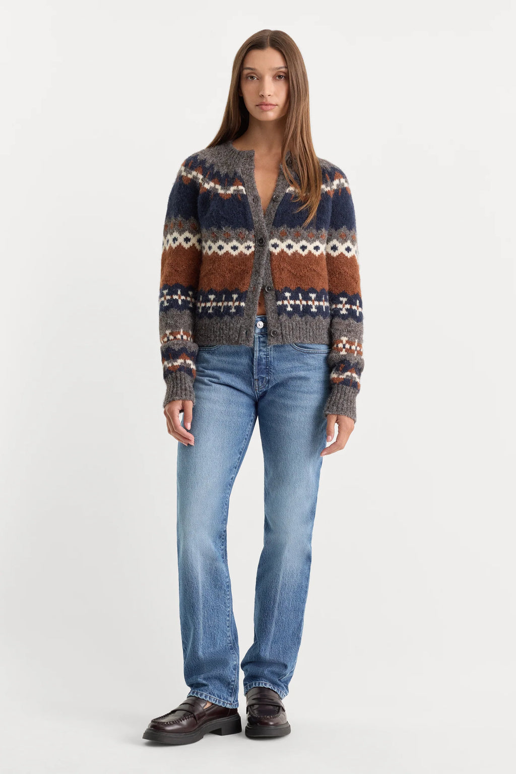 Good American The Classic Cardigan (Heather Grey Fairisle)