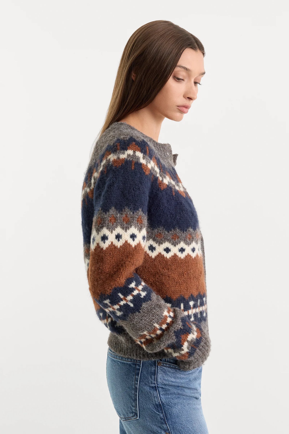Good American The Classic Cardigan (Heather Grey Fairisle)