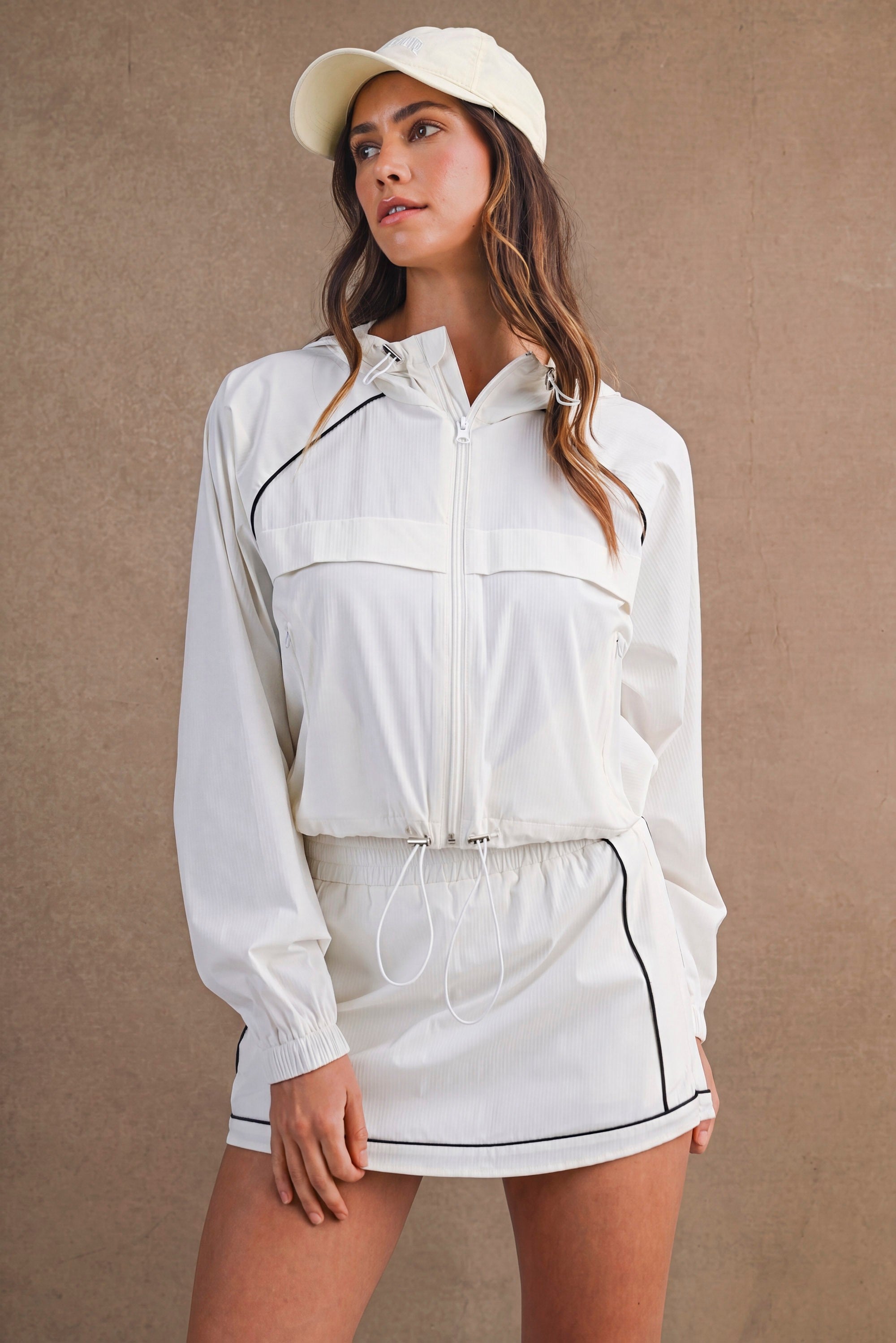 Windbreaker Jacket And Skort Set (Off White)