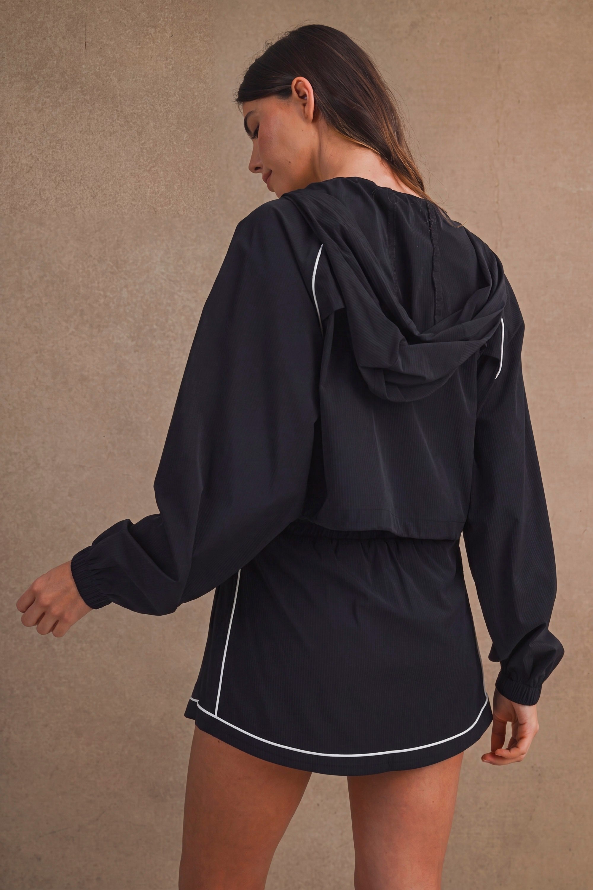 Windbreaker Jacket And Skort Set (Black)
