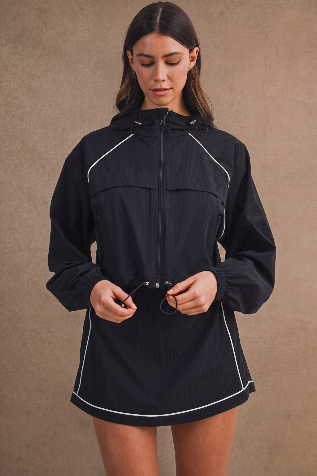 Windbreaker Jacket And Skort Set (Black)