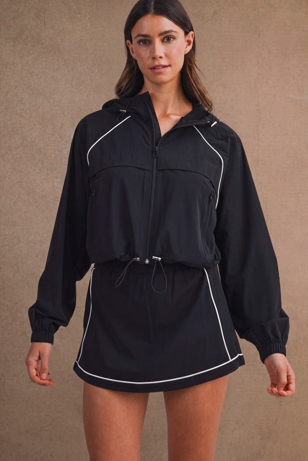Windbreaker Jacket And Skort Set (Black)