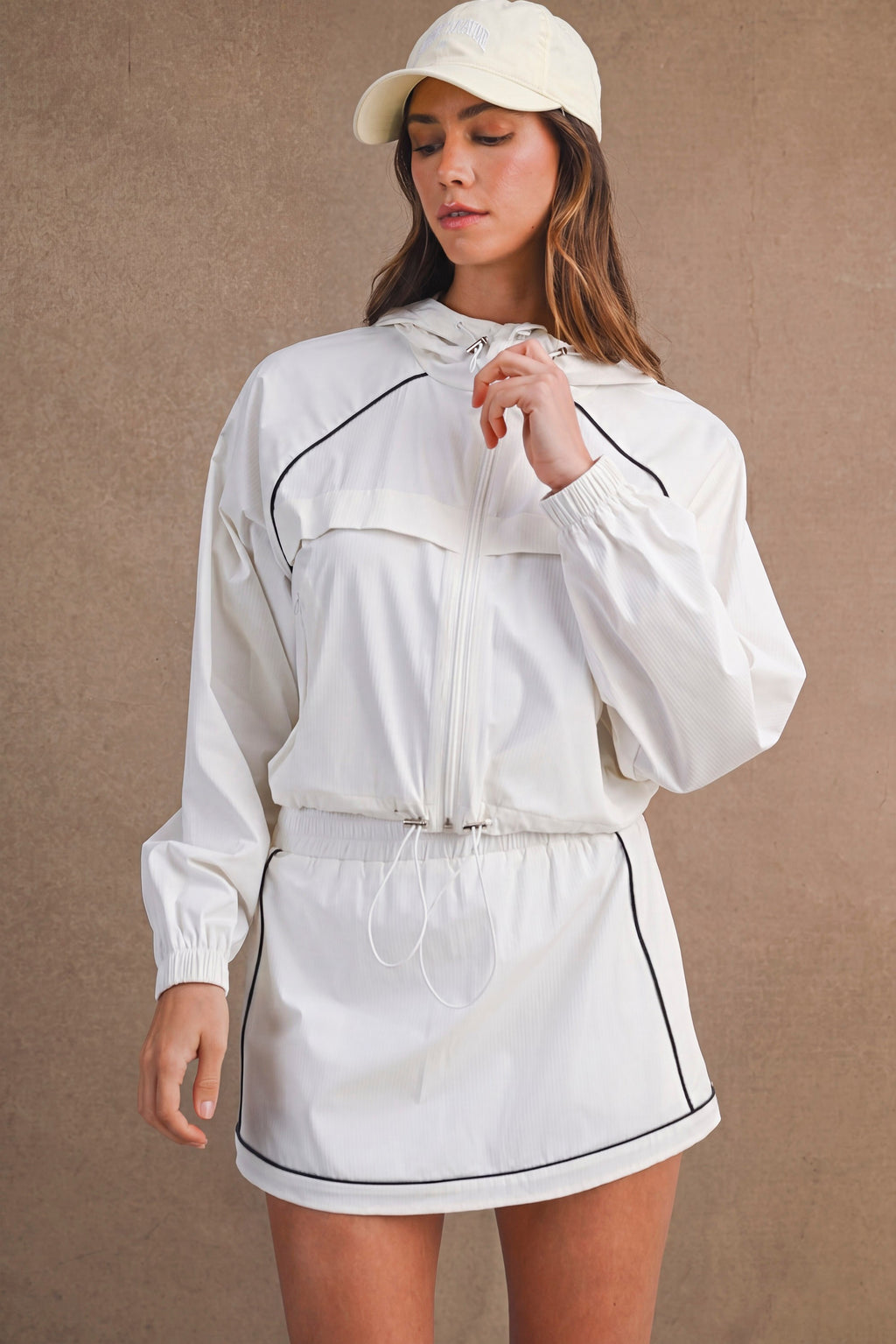 Windbreaker Jacket And Skort Set (Off White)
