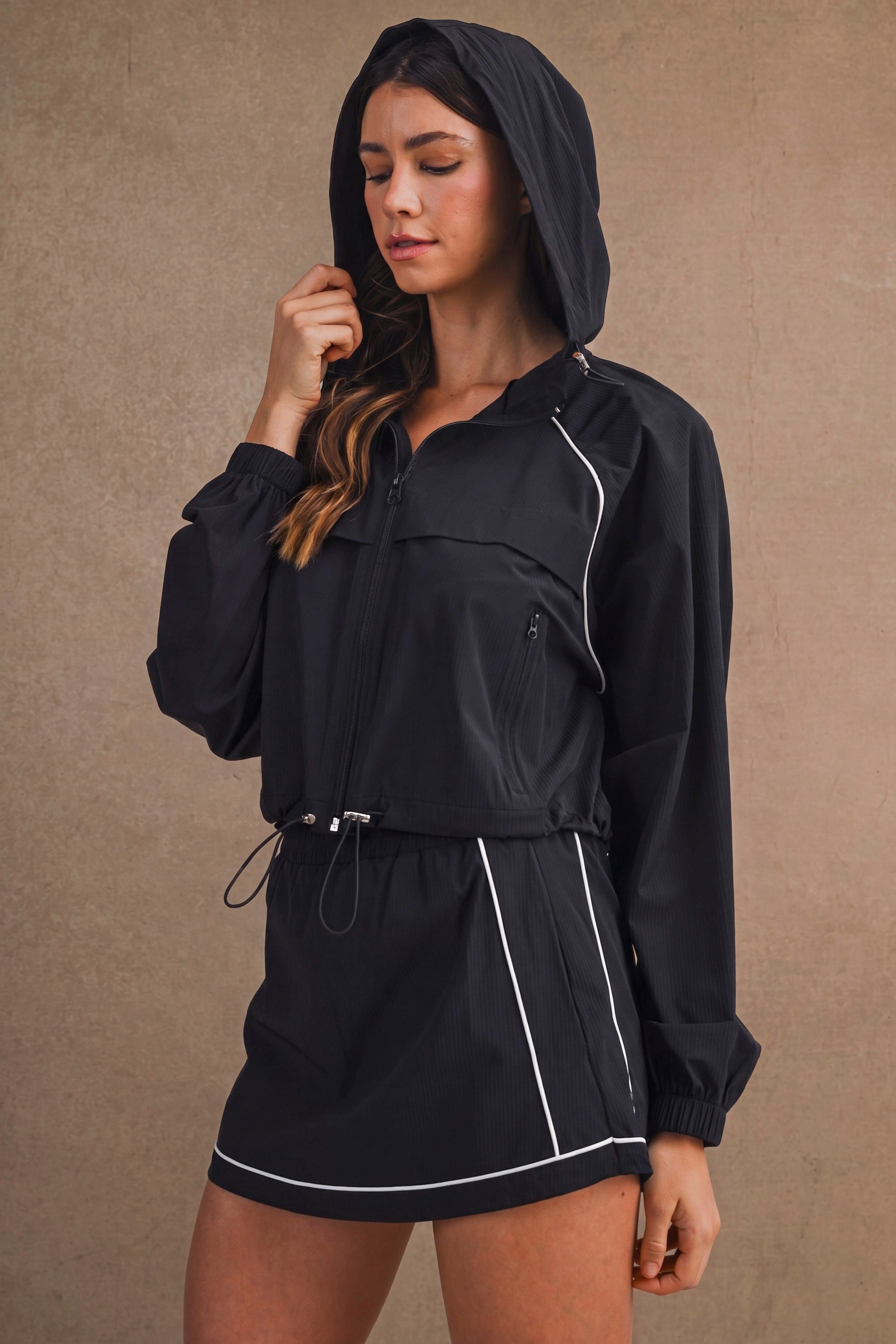 Windbreaker Jacket And Skort Set (Black)