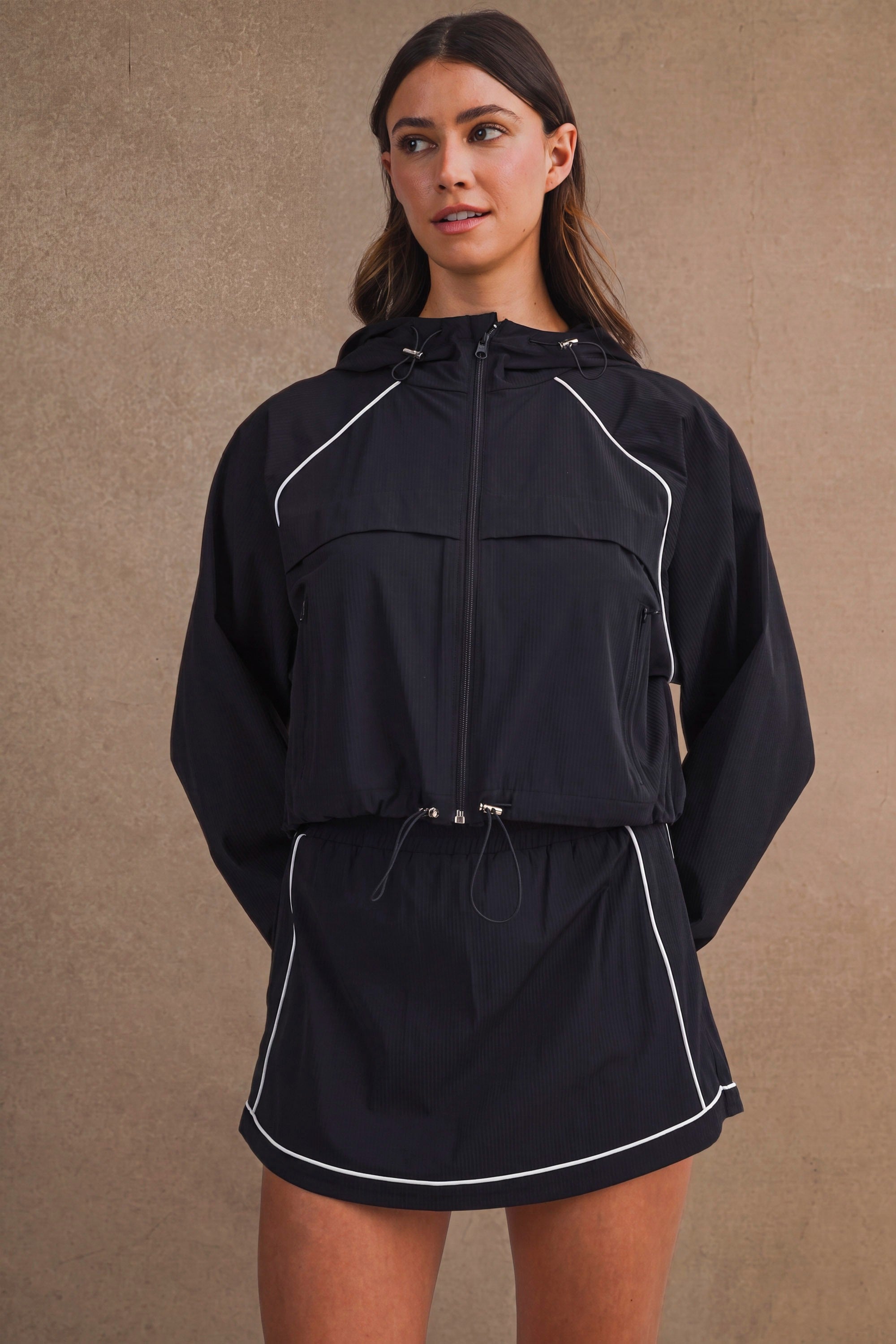 Windbreaker Jacket And Skort Set (Black)