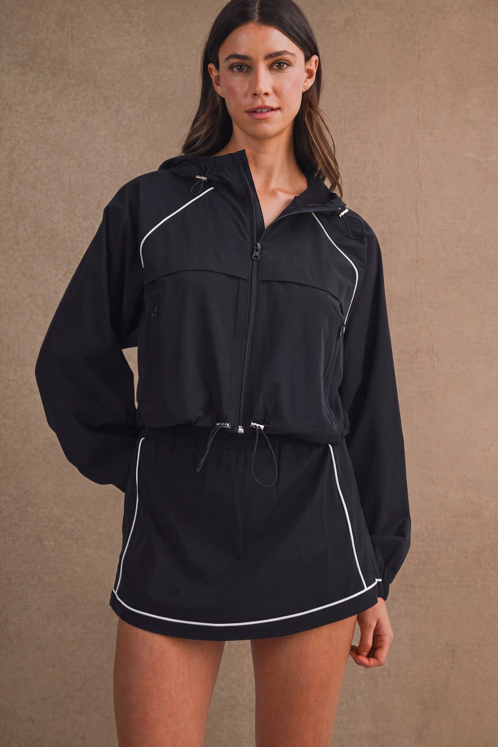 Windbreaker Jacket And Skort Set (Black)