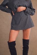 Pin Stripe Collar Button Up Shirt And Skirt Set