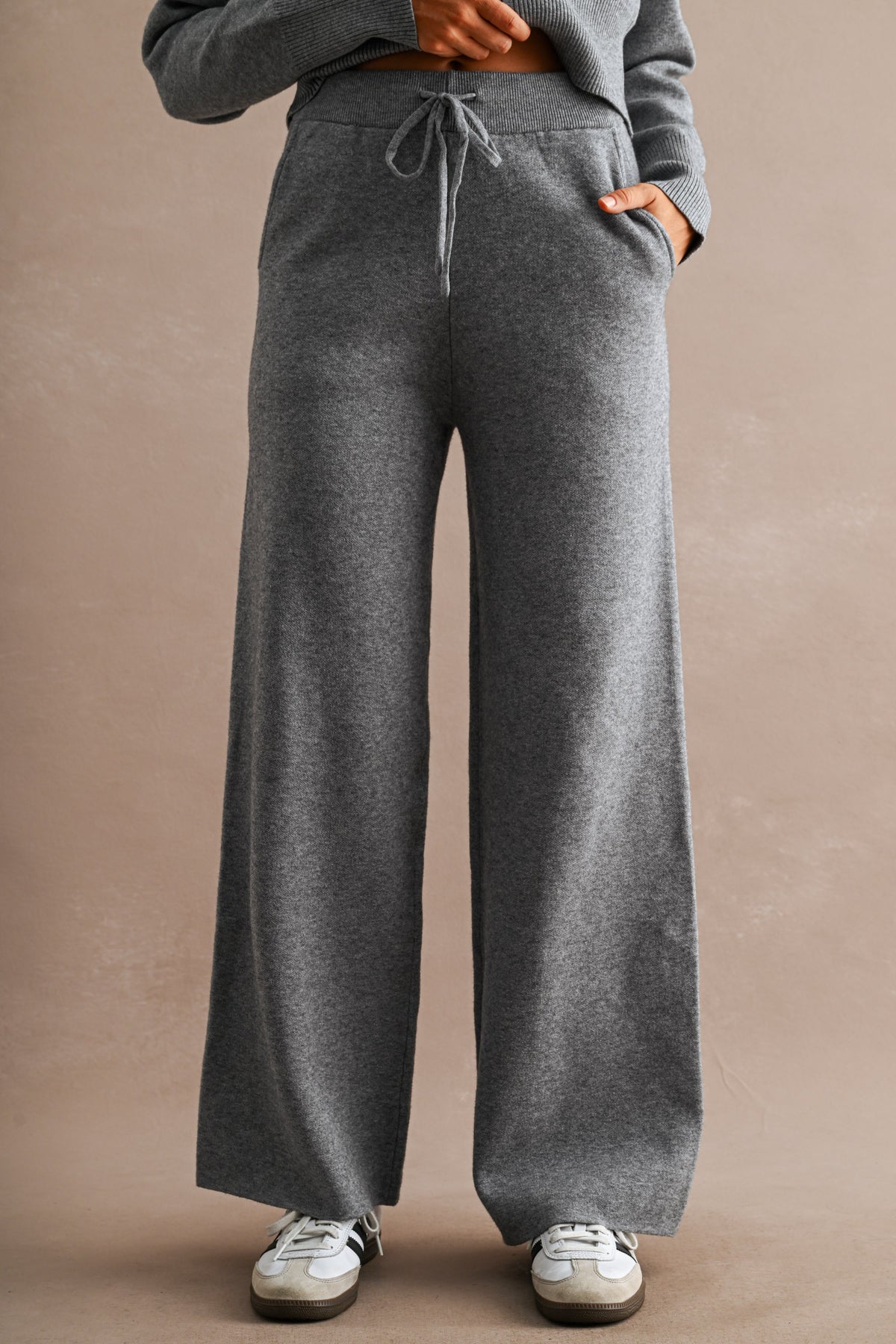 Zip Up Sweater Cardigan and Pants Set (Charcoal)