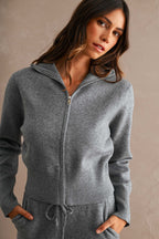 Zip Up Sweater Cardigan and Pants Set (Charcoal)
