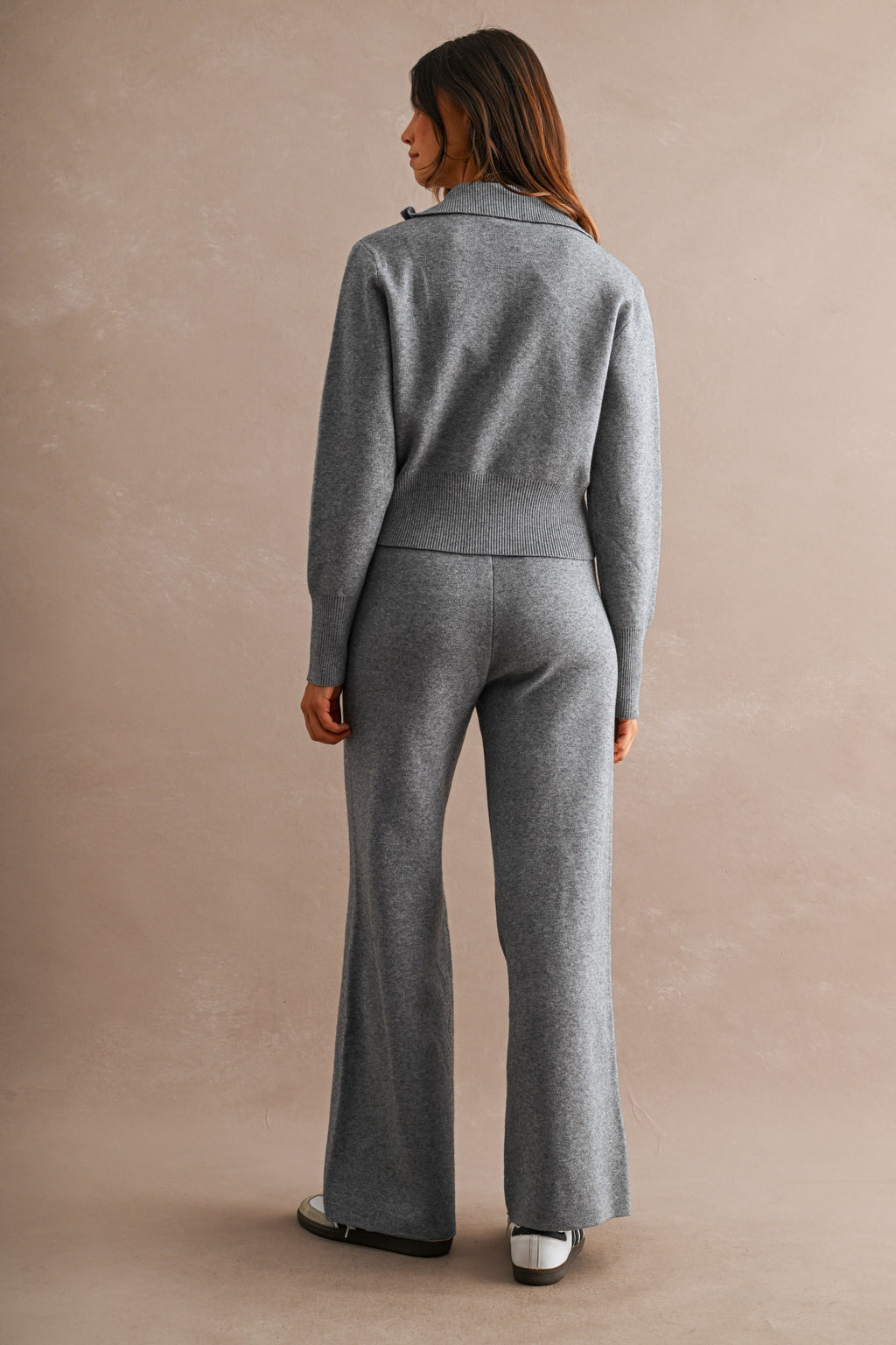 Zip Up Sweater Cardigan and Pants Set (Charcoal)